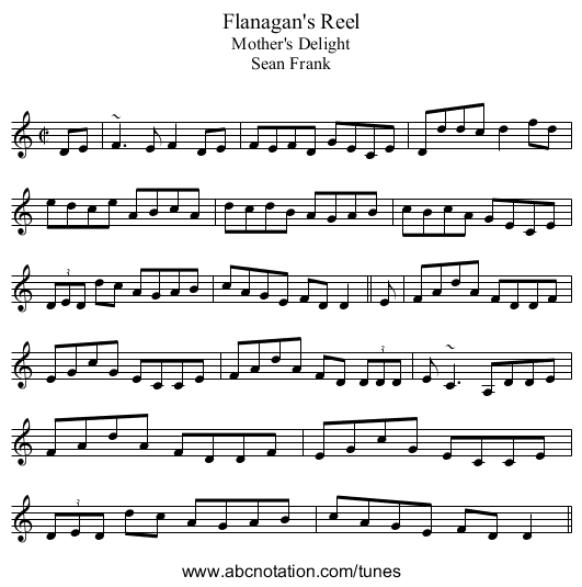 Flanagan's Reel - staff notation