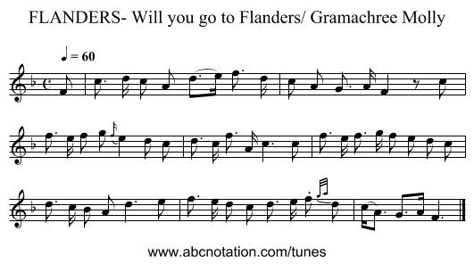 FLANDERS- Will you go to Flanders/ Gramachree Molly - staff notation