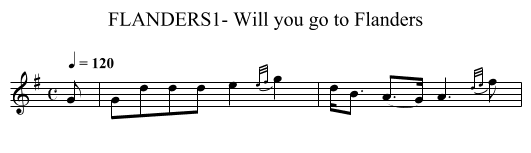 FLANDERS1- Will you go to Flanders - staff notation