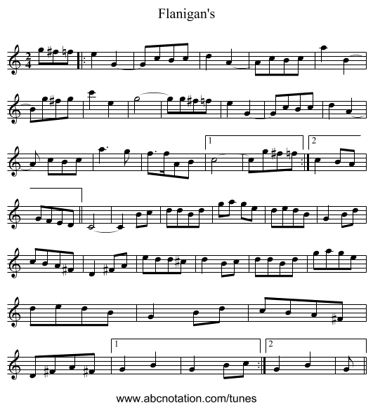 Flanigan's - staff notation