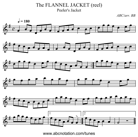 FLANNEL JACKET (reel), The - staff notation