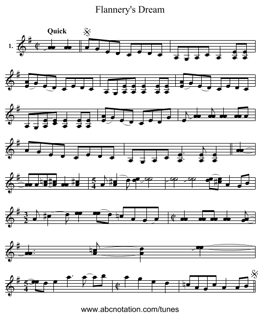 Flannery's Dream - staff notation