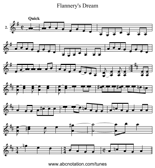 Flannery's Dream - staff notation