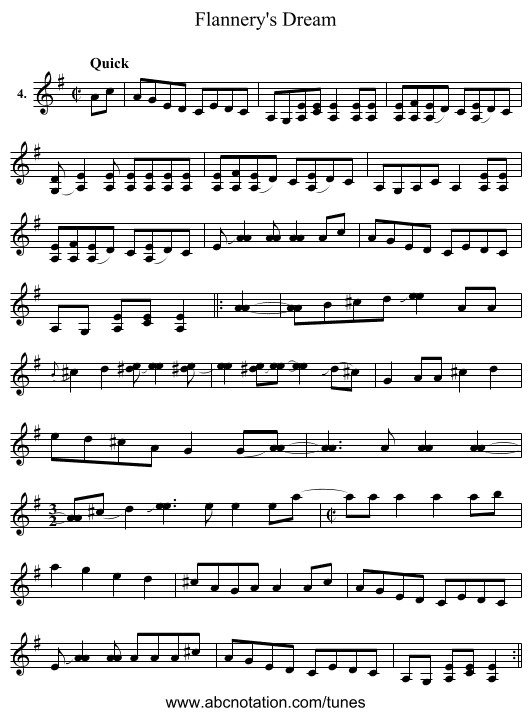 Flannery's Dream - staff notation