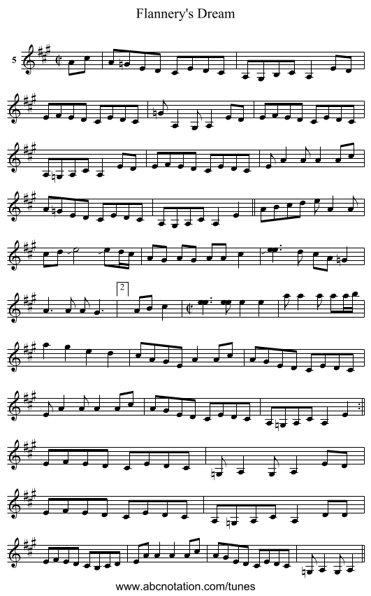 Flannery's Dream - staff notation