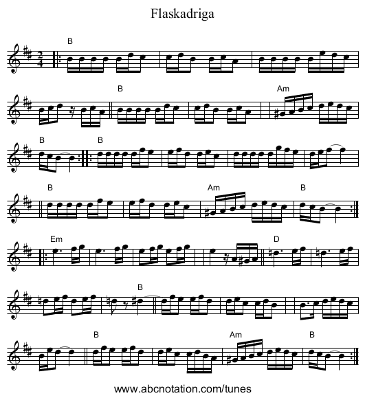 Flaskadriga - staff notation