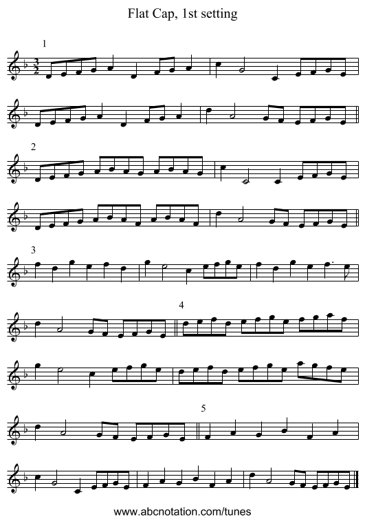 Flat Cap, 1st setting - staff notation