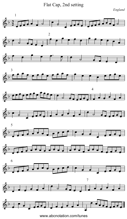 Flat Cap, 2nd setting - staff notation