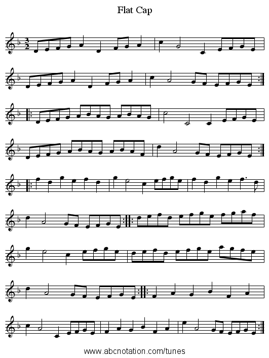 Flat Cap - staff notation
