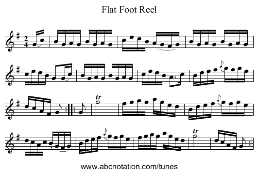 Flat Foot Reel - staff notation