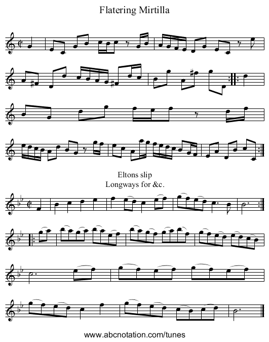 Flatering Mirtilla - staff notation