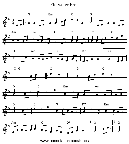 Flatwater Fran - staff notation