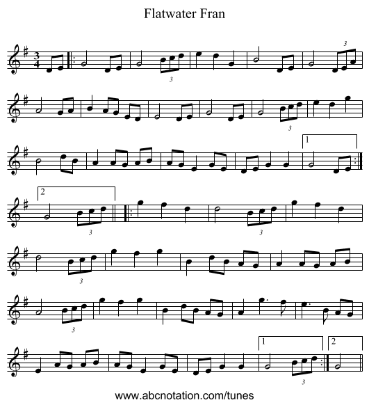 Flatwater Fran - staff notation
