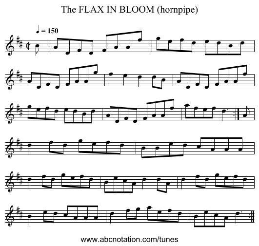 FLAX IN BLOOM (hornpipe), The - staff notation
