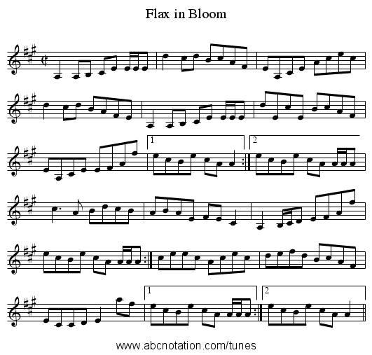 Flax in Bloom - staff notation