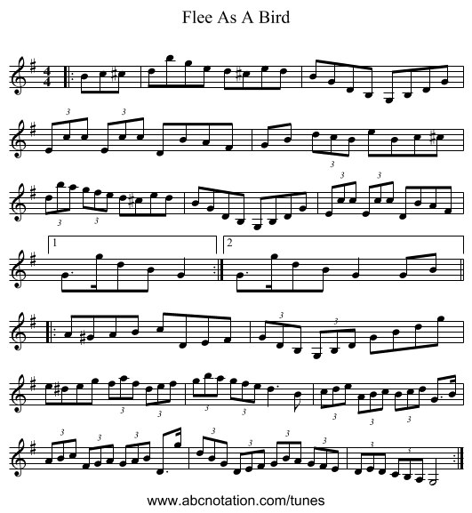 Flee As A Bird - staff notation