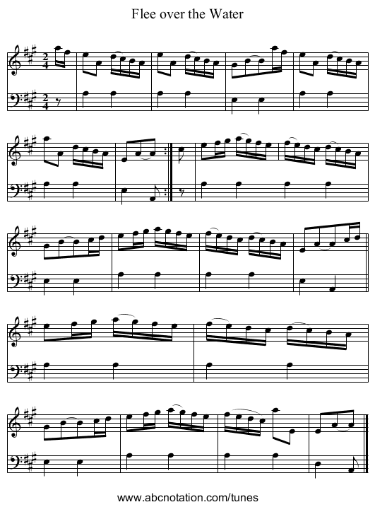 Flee over the Water - staff notation