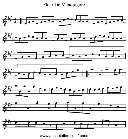 Fleur De Mandragore - staff notation