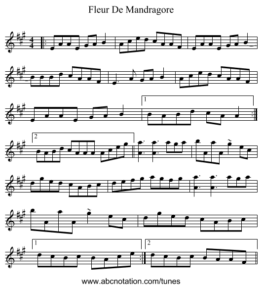 Fleur De Mandragore - staff notation