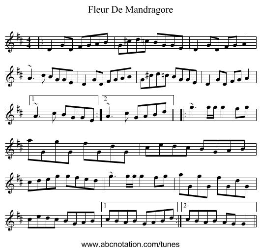 Fleur De Mandragore - staff notation