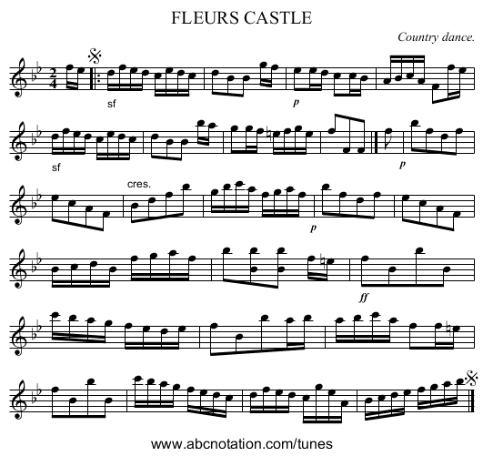 FLEURS CASTLE - staff notation