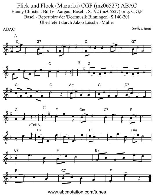 Flick und Flock (Mazurka) CGF (mz06527) ABAC - staff notation
