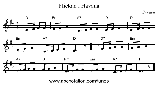 Flickan i Havana - staff notation