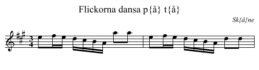 Flickorna dansa p&aring; t&aring; - staff notation