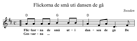 Flickorna de sm&aring; uti dansen de g&aring; - staff notation