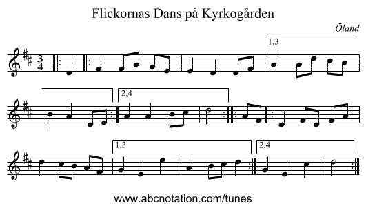 Flickornas Dans på Kyrkogården - staff notation
