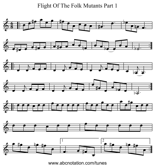 Flight Of The Folk Mutants Part 1 - staff notation