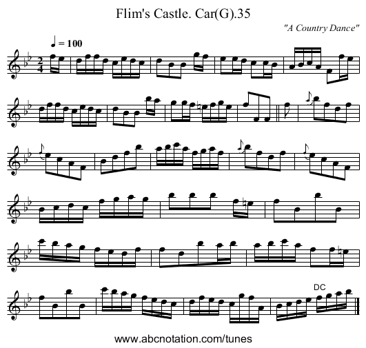 Flim's Castle. Car(G).35 - staff notation