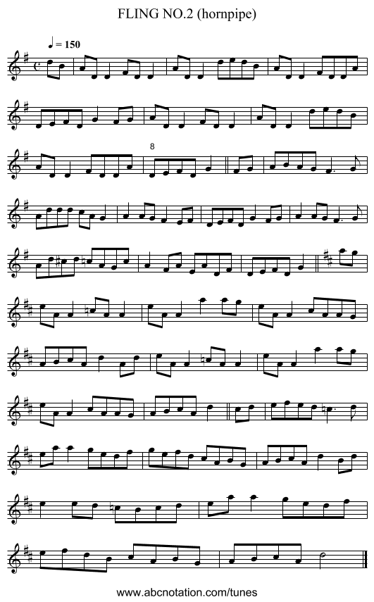 FLING NO.2 (hornpipe) - staff notation