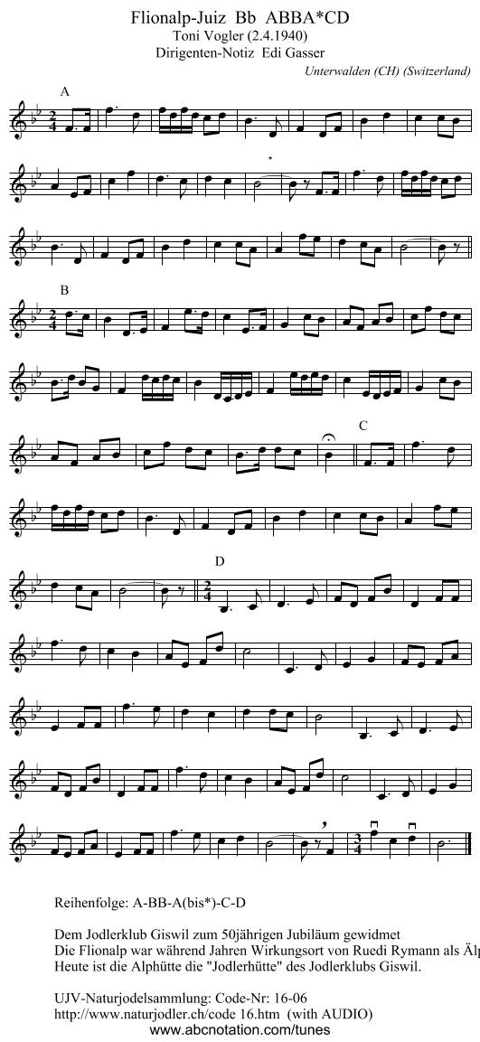 Flionalp-Juiz  Bb  ABBA*CD - staff notation