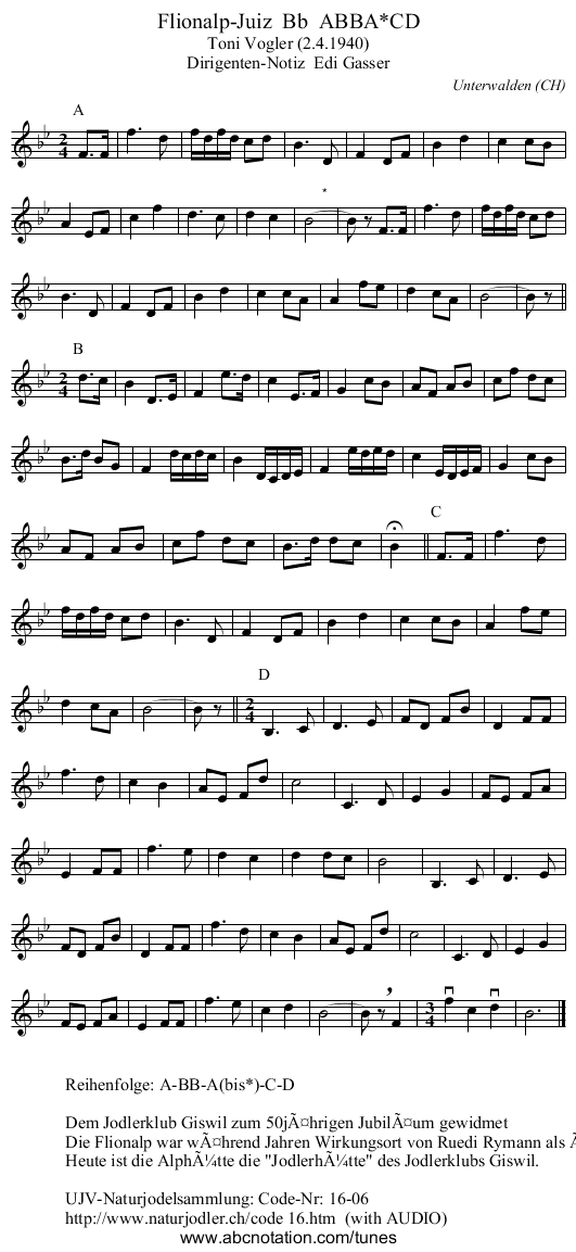 Flionalp-Juiz  Bb  ABBA*CD - staff notation