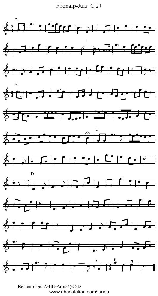 Flionalp-Juiz  C 2+ - staff notation