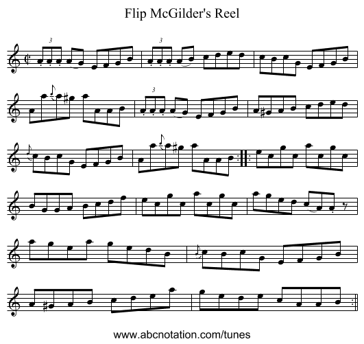 Flip McGilder's Reel - staff notation