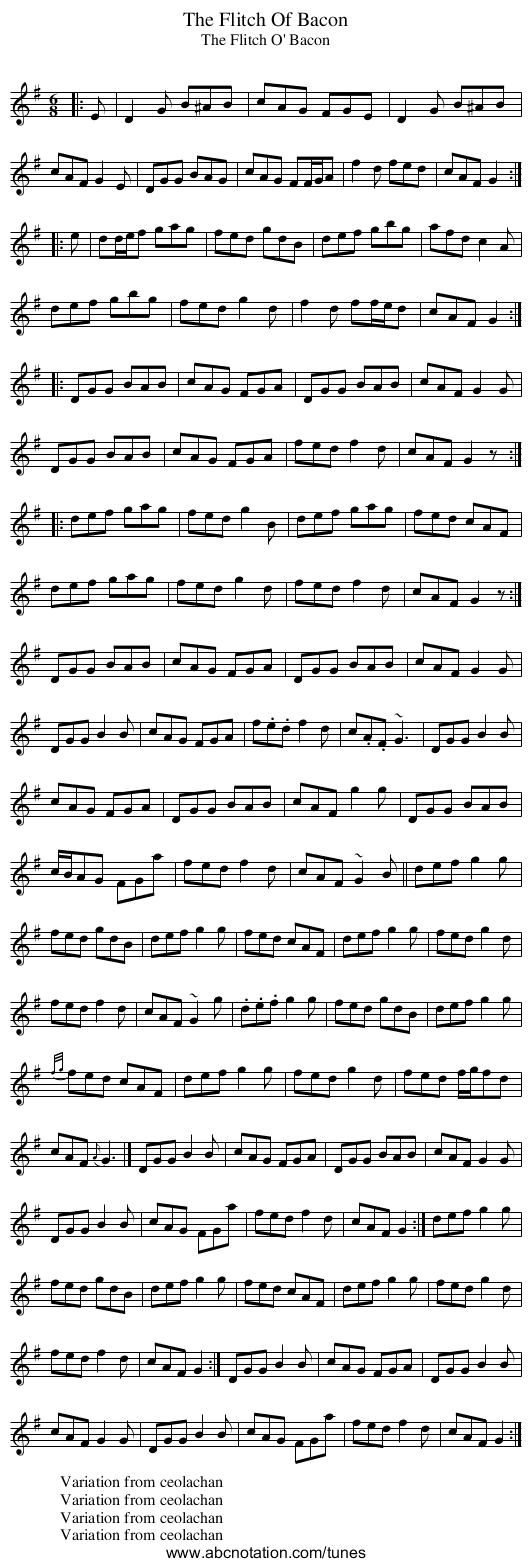 Flitch Of Bacon, The - staff notation