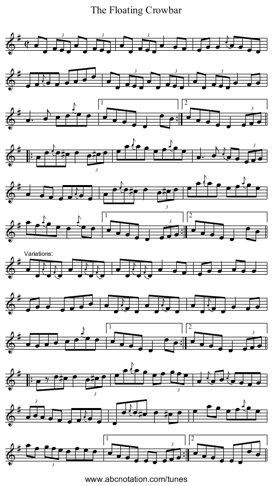 Floating Crowbar, The - staff notation