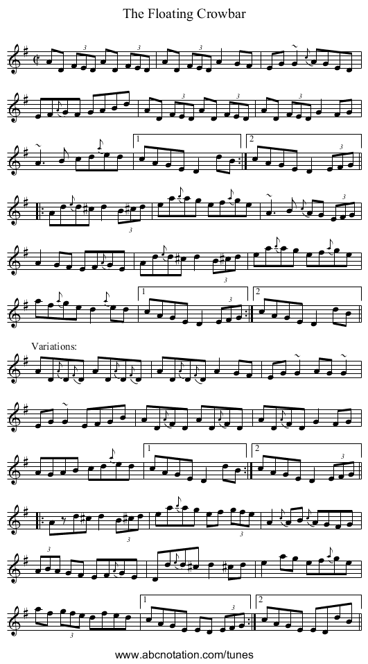 Floating Crowbar, The - staff notation