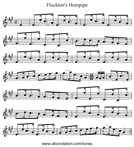 Flockton's Hornpipe - staff notation