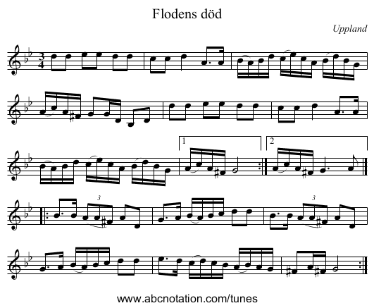 Flodens död - staff notation