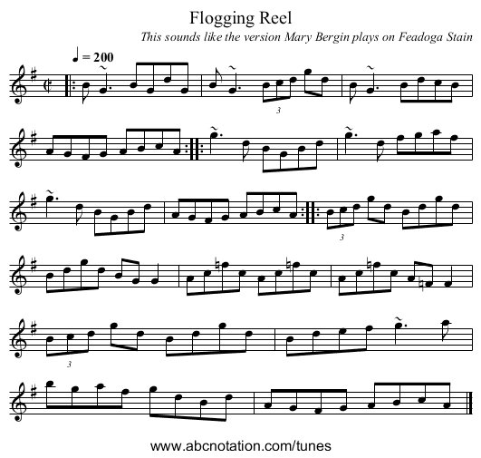 Flogging Reel - staff notation