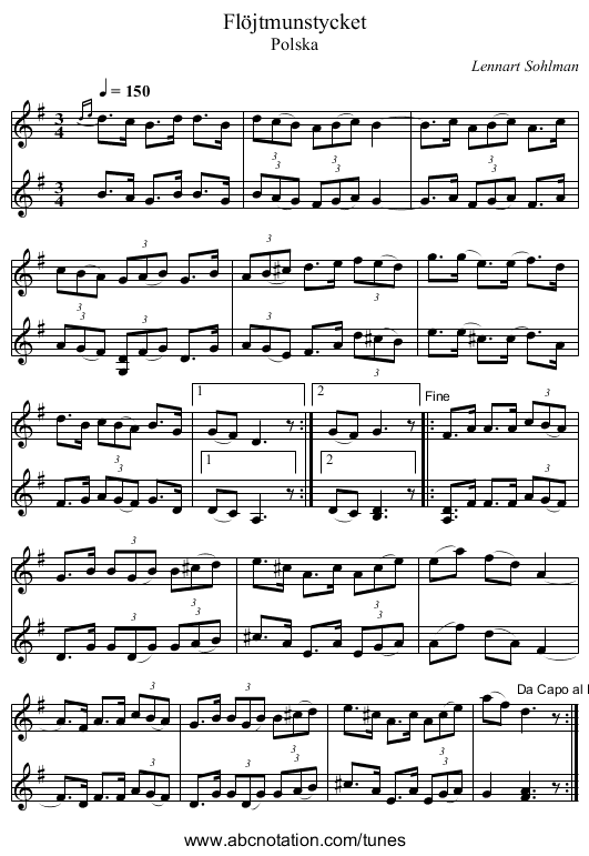 Flöjtmunstycket - staff notation