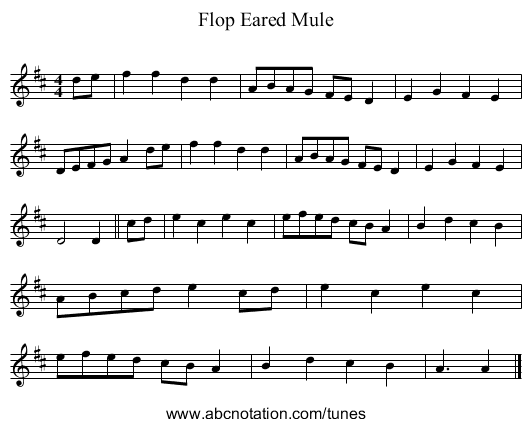 Flop Eared Mule - staff notation