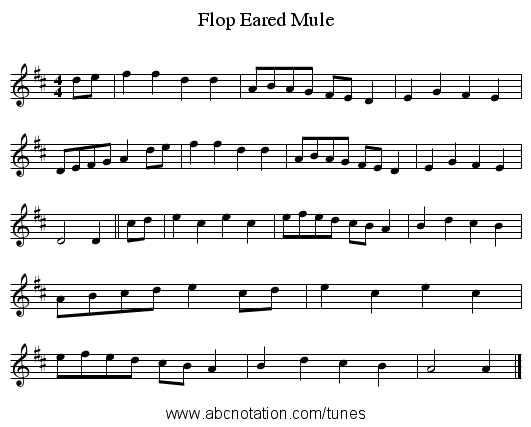 Flop Eared Mule - staff notation