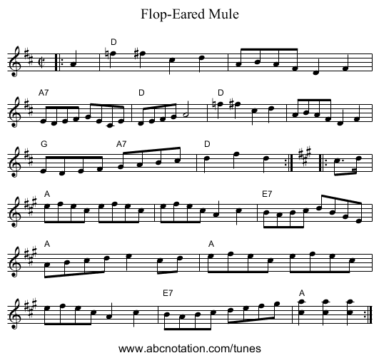 Flop-Eared Mule - staff notation