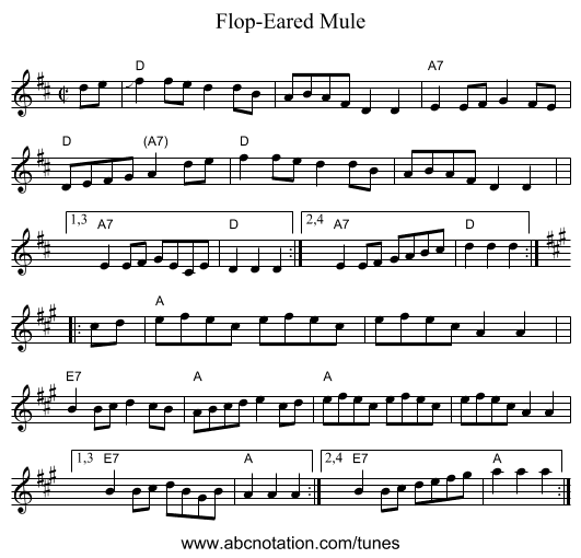 Flop-Eared Mule - staff notation