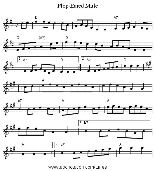 Flop-Eared Mule - staff notation