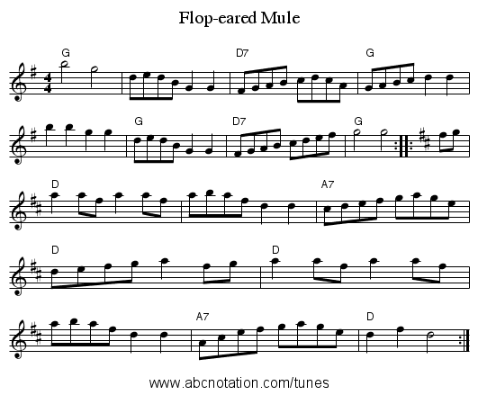 Flop-eared Mule - staff notation